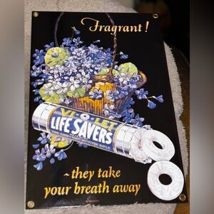 Vintage 1992 Porcelain Advertisement Sign for Violet Lifesavers